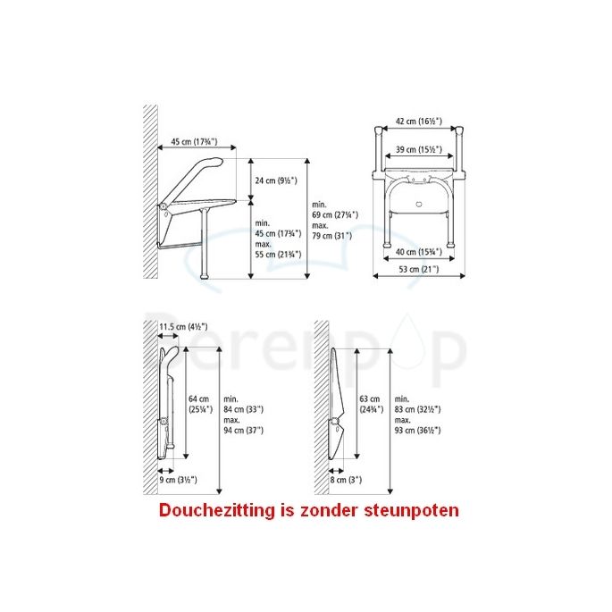 Etac Relax 81708050 douchezitting met armsteunen en rugleuning Volcano grijs