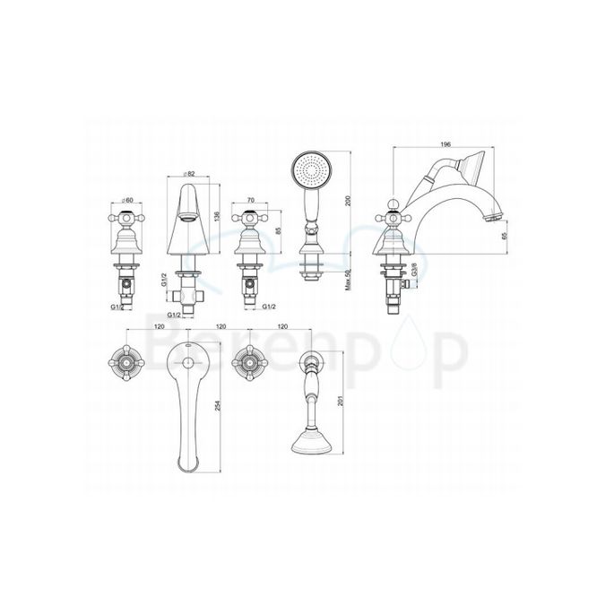 Fima Carlo Frattini Elizabeth F5094SN badrandkraan 4-gats met inzinkbaar garnituur geborsteld nikkel