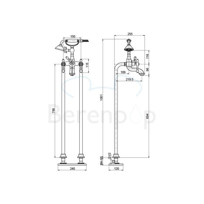 Fima Carlo Frattini Epoque F50544SN vrijstaande badkraan 2-greeps met garnituur geborsteld nikkel
