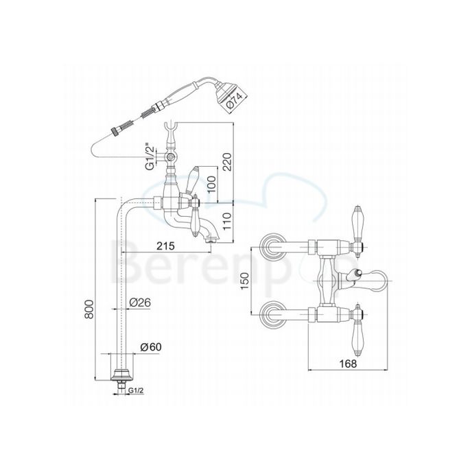 Fima Carlo Frattini Herend F54044OR vrijstaande badkraan 2-greeps met garnituur goud