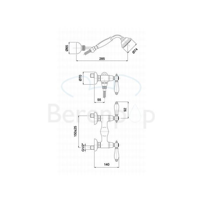 Fima Carlo Frattini Herend F5405SN opbouw douchekraan 2-greeps met garnituur geborsteld nikkel