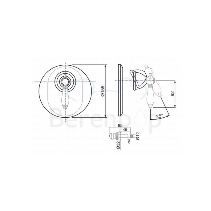 Fima Carlo Frattini Herend F5409X2CR inbouw bad/ douchekraan 1-greeps met 2 weg omstelling (2 uitgangen) chroom