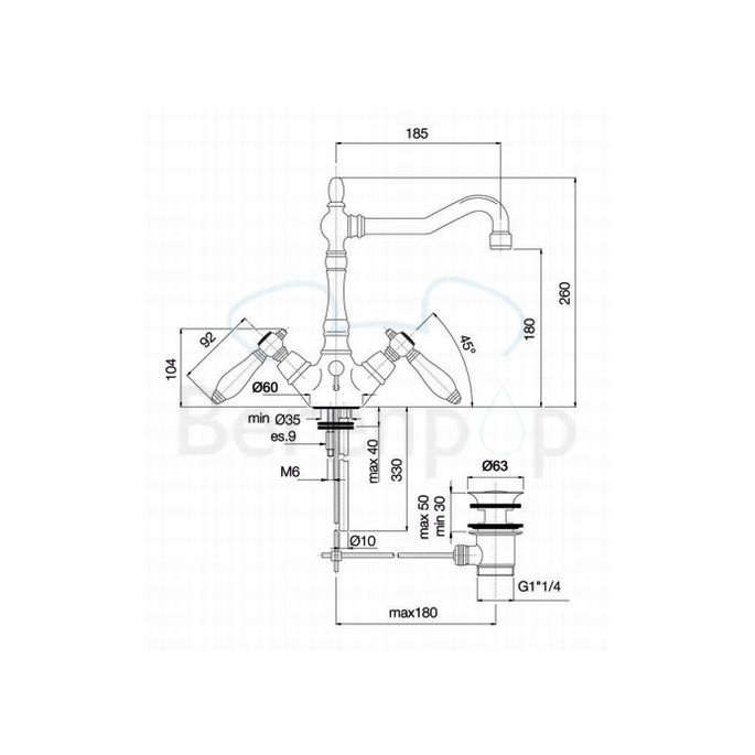 Fima Carlo Frattini Herend F5411OR wastafelkraan 2-greeps goud