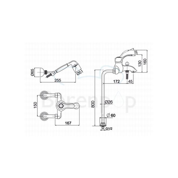Fima Carlo Frattini Lamp F33044BR vrijstaande badkraan 1-greeps met garnituur brons