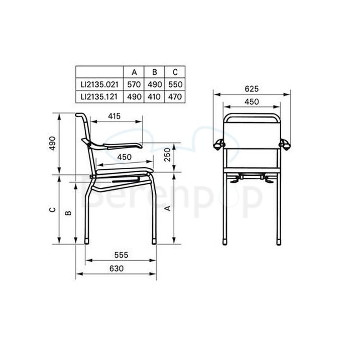 Handicare (Linido) LI2135121200 douche-/ toiletstoel (zithoogte 530mm) RVS gepolijst