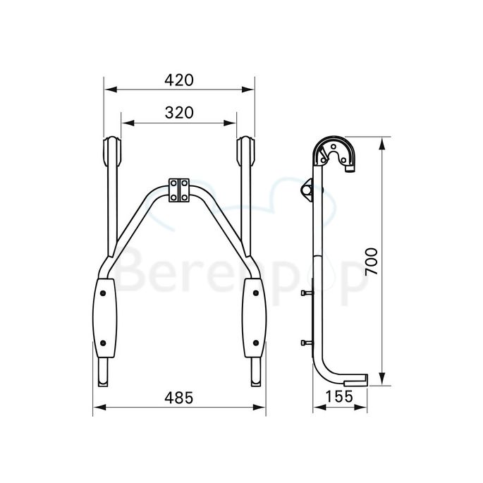 Handicare (Linido) LI2216001411 hangend frame voor douchezitting RVS gecoat antraciet