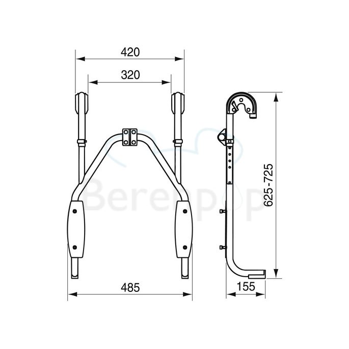 Handicare (Linido) LI2216002411 hangend frame (in hoogte verstelbaar) voor douchezitting RVS gecoat antraciet