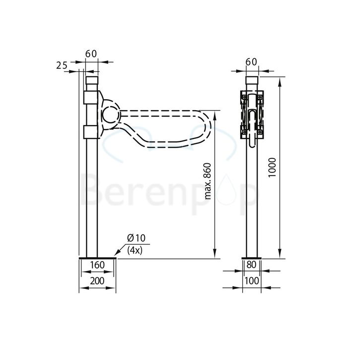 Handicare (Linido) LI2608000102 vloerstatief t.b.v. opklapbare toiletbeugel staal gecoat wit