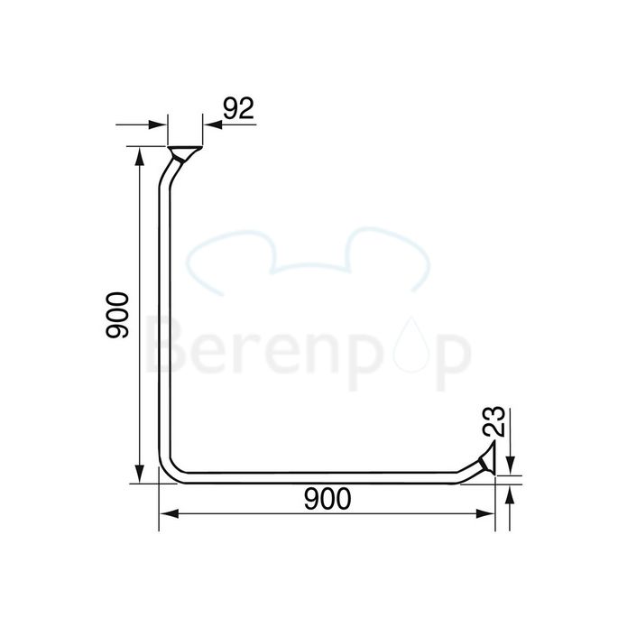 Handicare (Linido) LI2641000102 douchegordijnrail 90x90cm staal gecoat wit