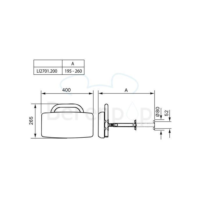 Handicare (Linido) LI2701200402 rugleuning voor muurbevestiging RVS gecoat wit