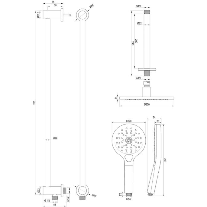 Brauer Carving 5-CE-119 thermostatische inbouw regendouche SET 23 chroom