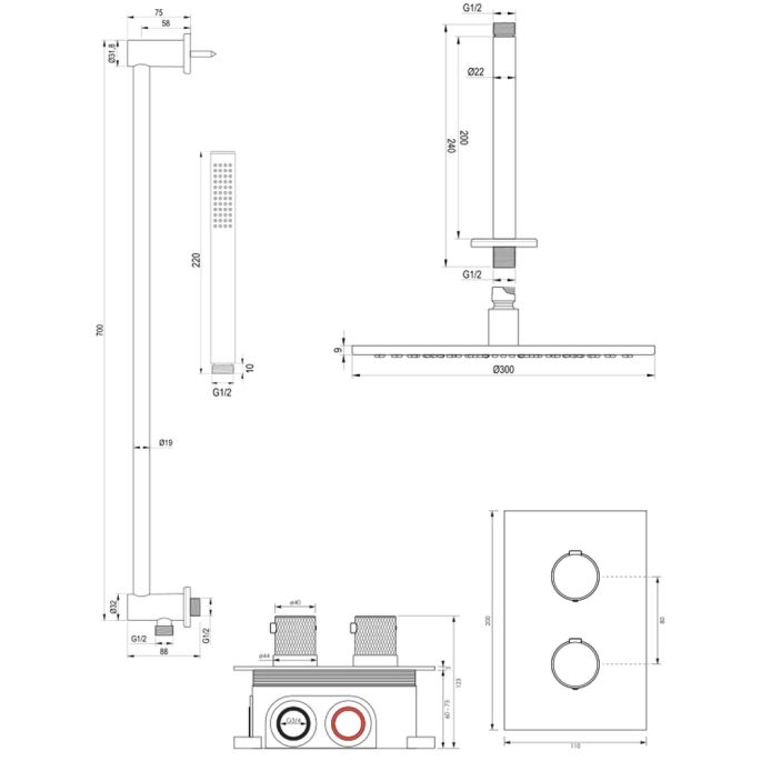 Brauer Carving 5-CE-138 thermostatische inbouw regendouche 3-weg omstelling SET 42 chroom