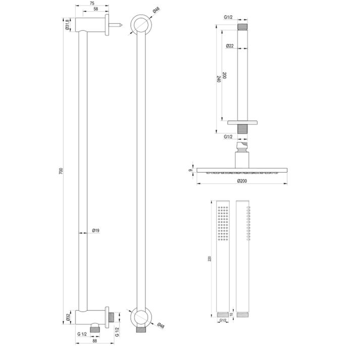 Brauer Carving 5-S-113 thermostatische inbouw regendouche SET 17 mat zwart