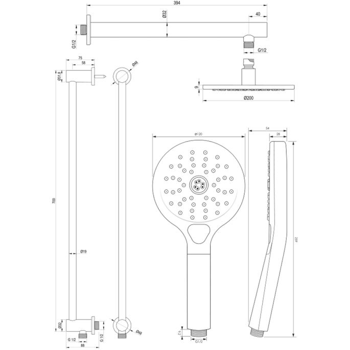 Brauer Carving 5-S-202 thermostatische inbouw regendouche met drukknoppen SET 67 mat zwart