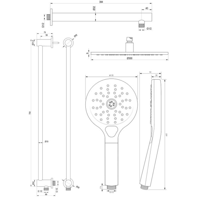 Brauer Carving 5-S-203 thermostatische inbouw regendouche met drukknoppen SET 68 mat zwart