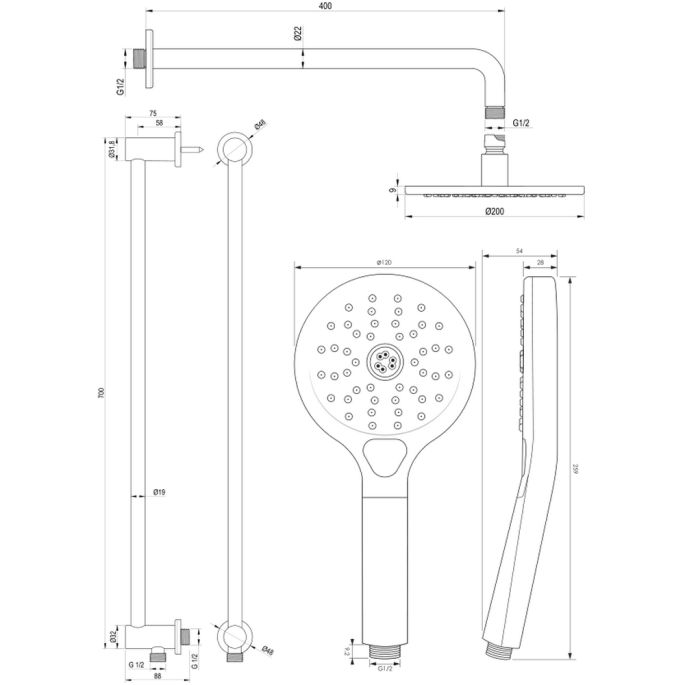 Brauer Carving 5-S-204 thermostatische inbouw regendouche met drukknoppen SET 69 mat zwart