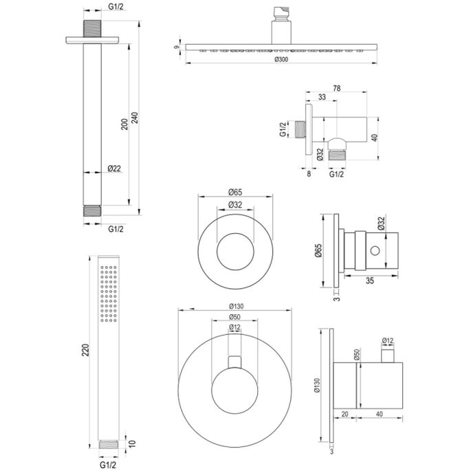 Brauer Edition 5-NG-027 thermostatische inbouw regendouche SET 06 RVS geborsteld PVD