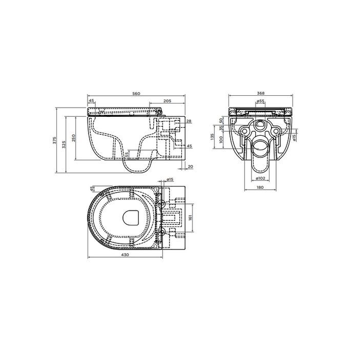 Clou Hammock CL040106021 Rimless 56cm wandtoilet met toiletzitting mat zwart