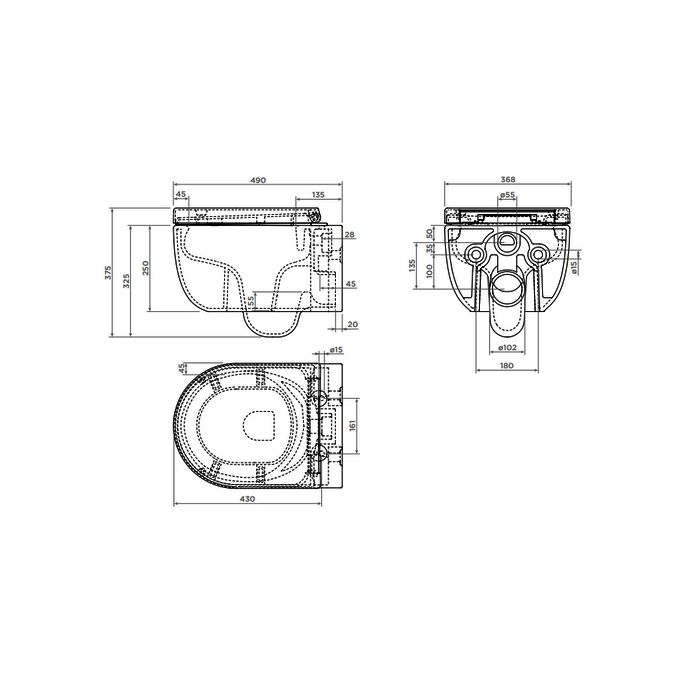 Clou Hammock CL040108020 Rimless 49cm wandtoilet met toiletzitting mat wit