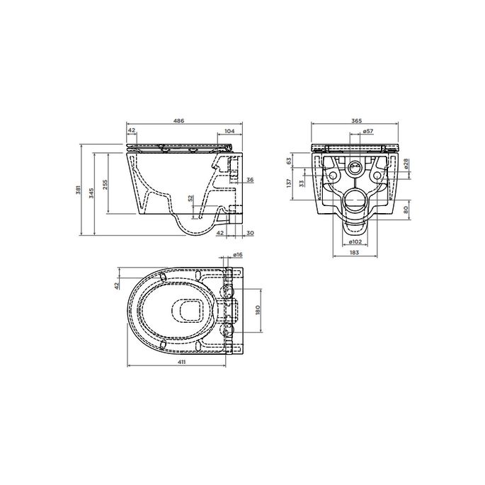 Clou InBe IB0401140 Rimless 48cm wandtoilet met toiletzitting glanzend wit