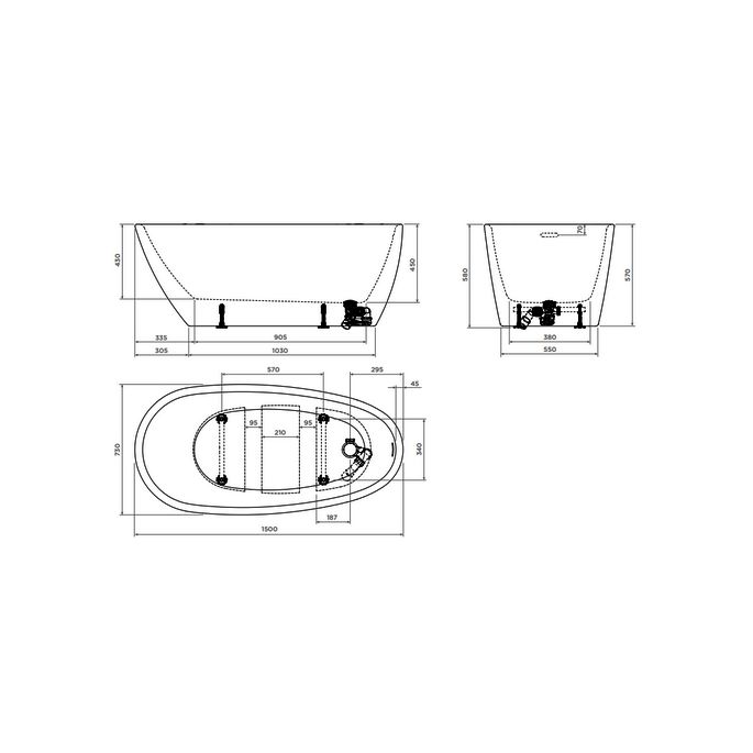 Clou InBe IB0540402 vrijstaand bad 150x73 acryl wit