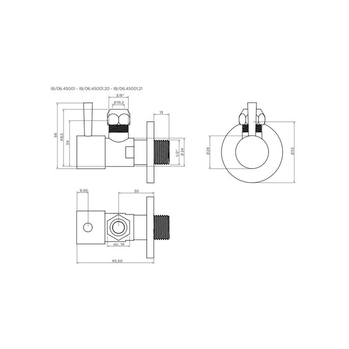 Clou InBe IB064500121 design hoekstopkraan type 1, rond, met knelmoer en krimpkous, mat zwart