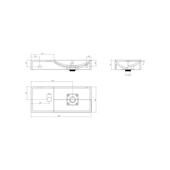 Clou Vale CL0302162L fontein 45x19cm zonder kraangat links mat wit keramiek