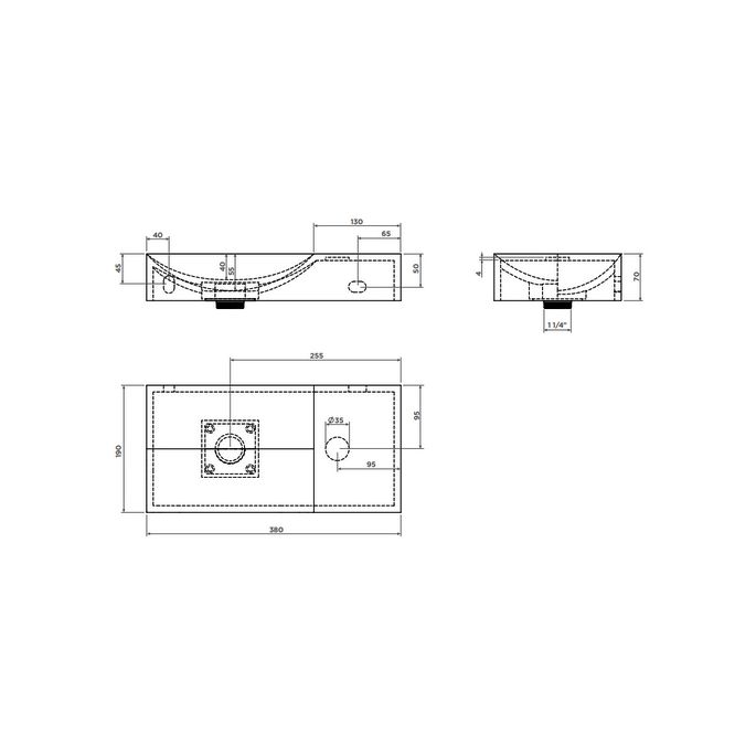Clou Vale CL0303161R fontein 38x19cm zonder kraangat rechts glanzend wit keramiek