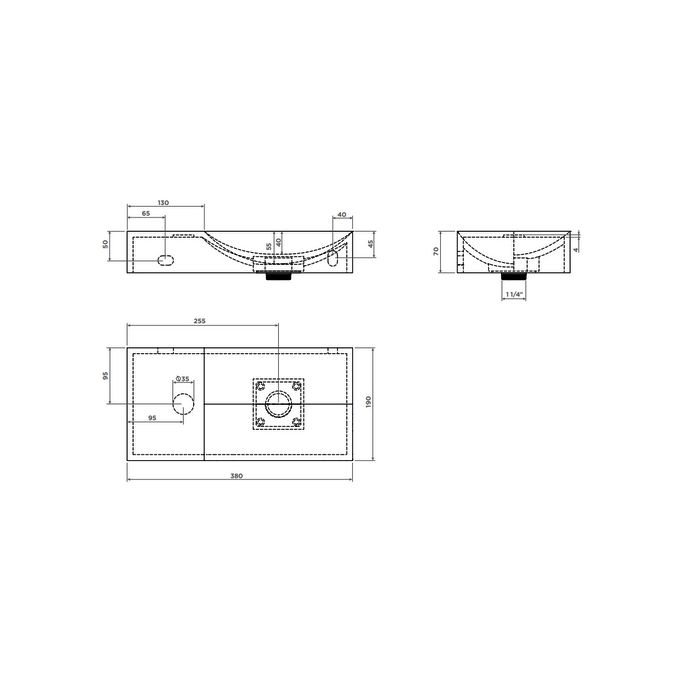 Clou Vale CL0330161L fontein 38x19cm zonder kraangat links mat zwart keramiek