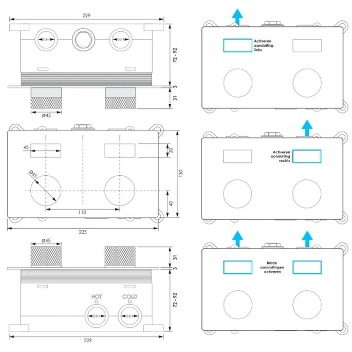 Brauer Carving 5-GG-201 thermostatische inbouw regendouche met drukknoppen SET 66 goud geborsteld PVD