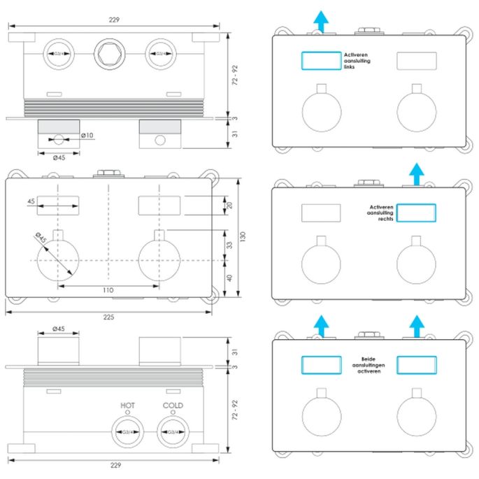 Brauer Edition 5-CE-208 thermostatische inbouw badkraan met drukknoppen SET 03 chroom