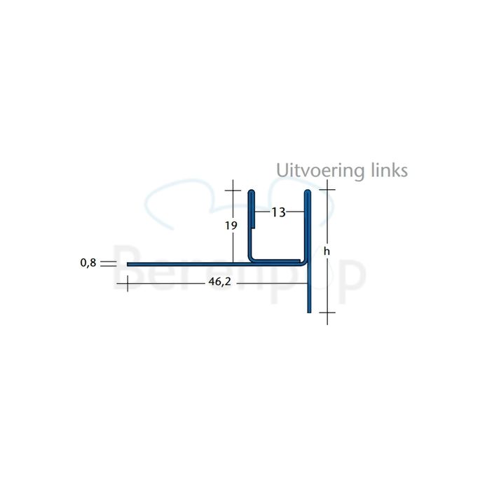 Blanke Aqua Keil Glas 1932856120L glas afsluitprofiel 1200x37mm links mat zwart