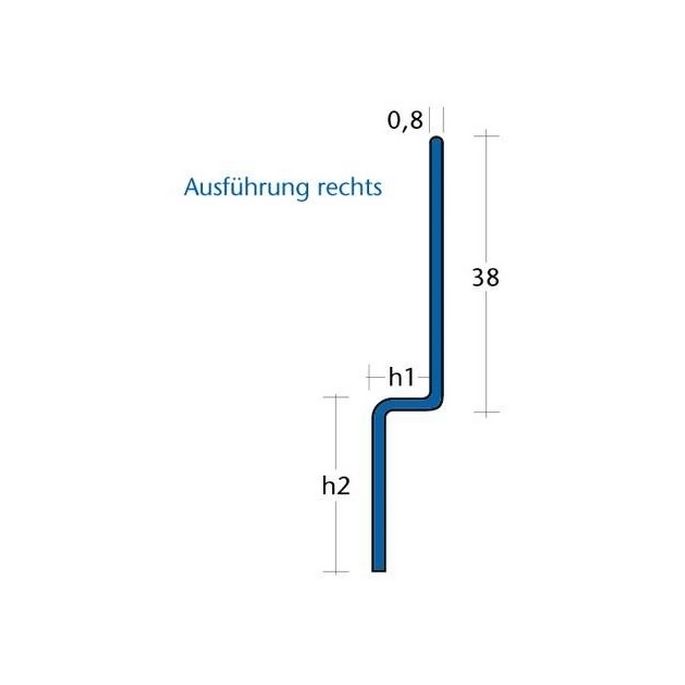 Blanke Aqua Keil Wand 8402840110R afsluitprofiel 2000x11x40mm rechts RVS verchroomd