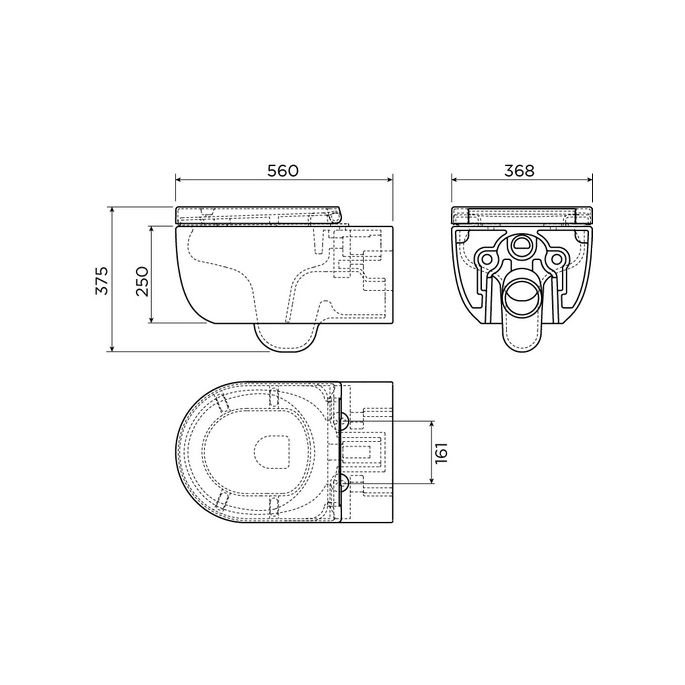 Clou Hammock CL040106021 Rimless 56cm wandtoilet met toiletzitting mat zwart