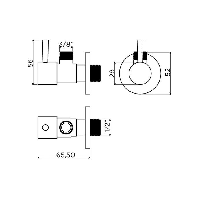 Clou InBe IB064500121 design hoekstopkraan type 1, rond, met knelmoer en krimpkous, mat zwart