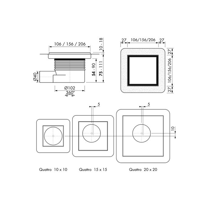 Easy Drain Aqua Plus Quattro Tegel AQUA+10X10MSI6T doucheput 10x10cm zijuitloop