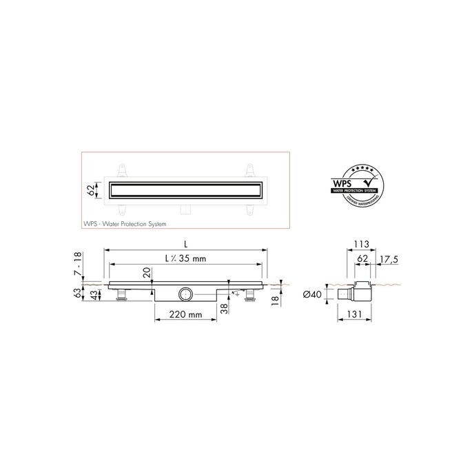 Easy Drain Compact 30 TAF Black EDM1TAFZM120030B douchegoot 120cm zijuitloop
