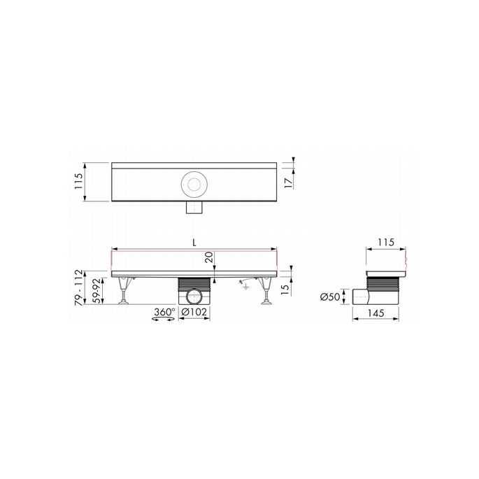 Easy Drain Multi Inbouwdeel EDMWI800 douchegoot 80cm zijuitloop Wall (zonder rooster)