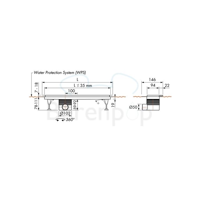 Easy Drain Multi TAF Wall EDMTAFW1500 douchegoot 150cm zijuitloop