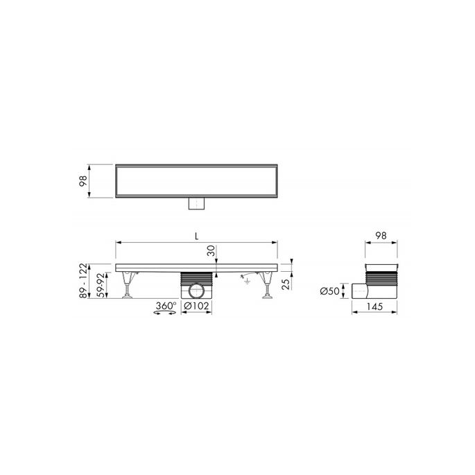 Easy Drain Multi Tegeldrain EDT2000 douchegoot 200cm zijuitloop
