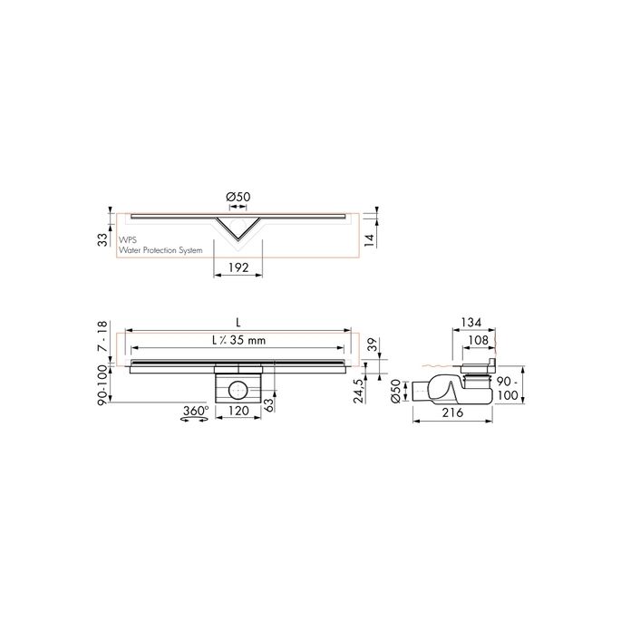 Easy Drain S-line SLINE700 douchegoot 70cm zijuitloop