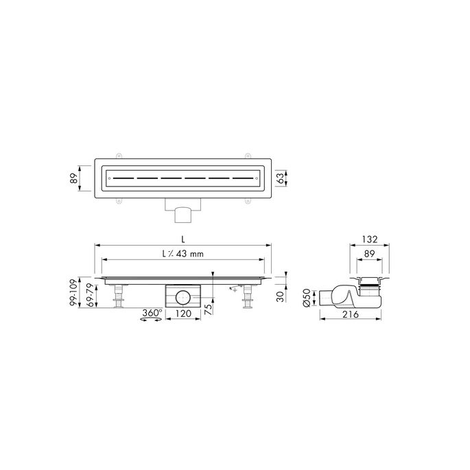 Easy Drain Vinyl EDVINM2100050 douchegoot 100cm zijuitloop