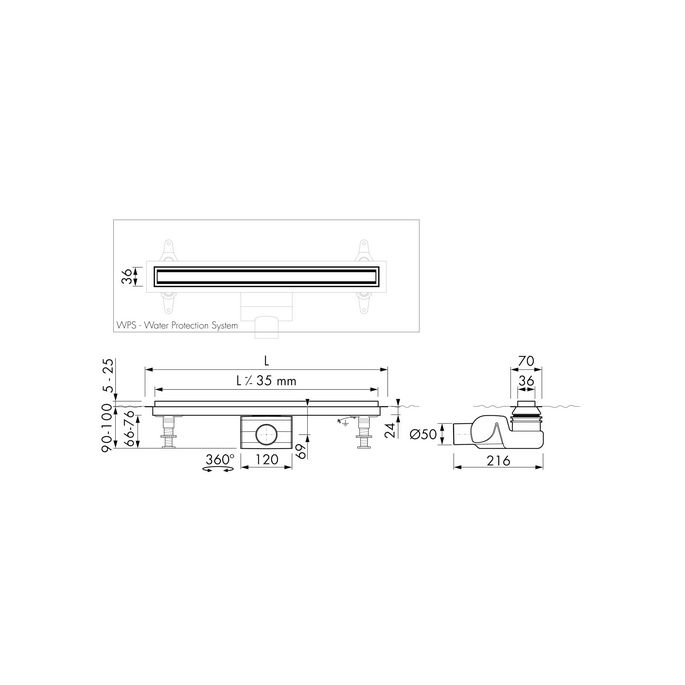 Easy Drain Xs Z-1 XSTAF1200Z1M douchegoot 120cm zijuitloop