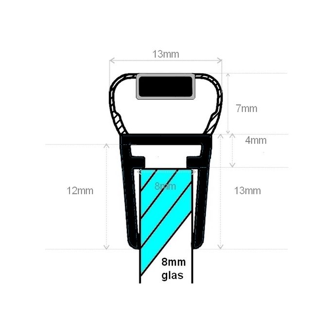 Exa-Lent Universal DS672008 mat zwart doucheprofiel magneet recht (set van 2 stuks) 200cm 8mm