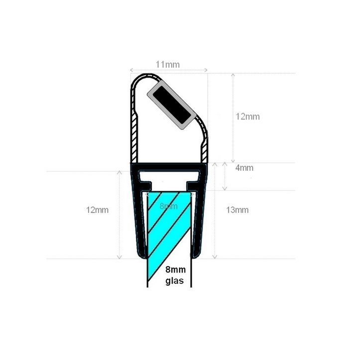 Exa-Lent Universal DS682008 mat zwart doucheprofiel magneet 45 graden (set van 2 stuks) 200cm 8mm