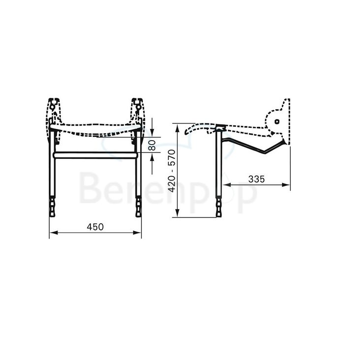 Handicare (Linido) LI2214201408 hulppootset voor douchezitting RVS gecoat creme-wit (OUTLET)