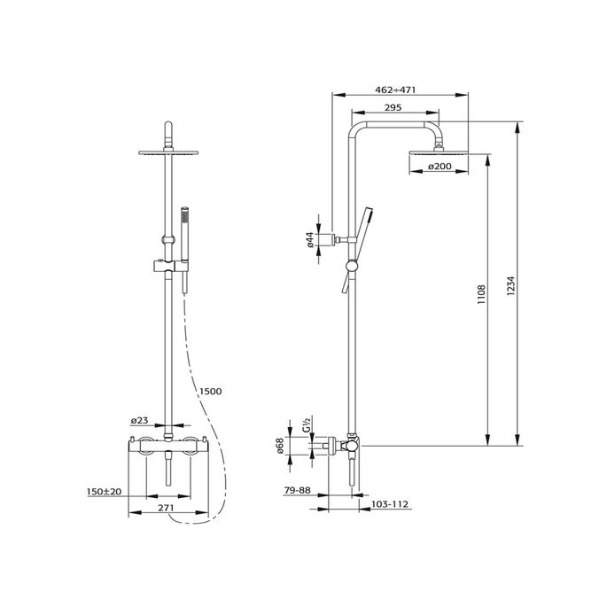 Pure Duero DU5475-IN douche opbouwset met thermostaat inox