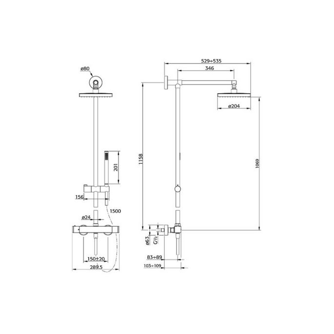 Pure Ebro EB5209 douche opbouwset met thermostaat chroom