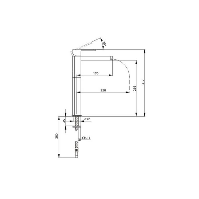 Pure Ebro EB5216 wastafelkraan 317mm hoog chroom
