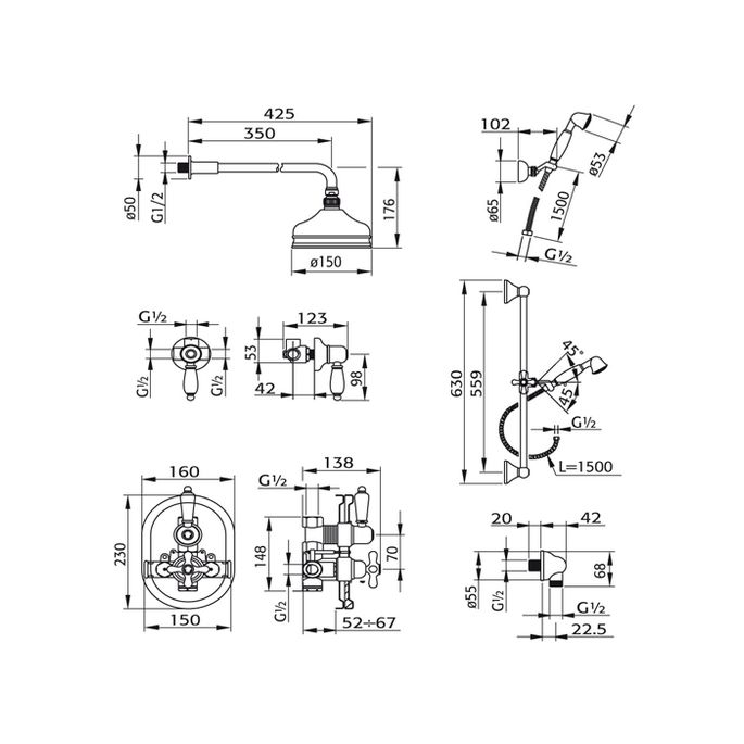 Pure Melrose ME5828 thermostatische inbouw doucheset chroom